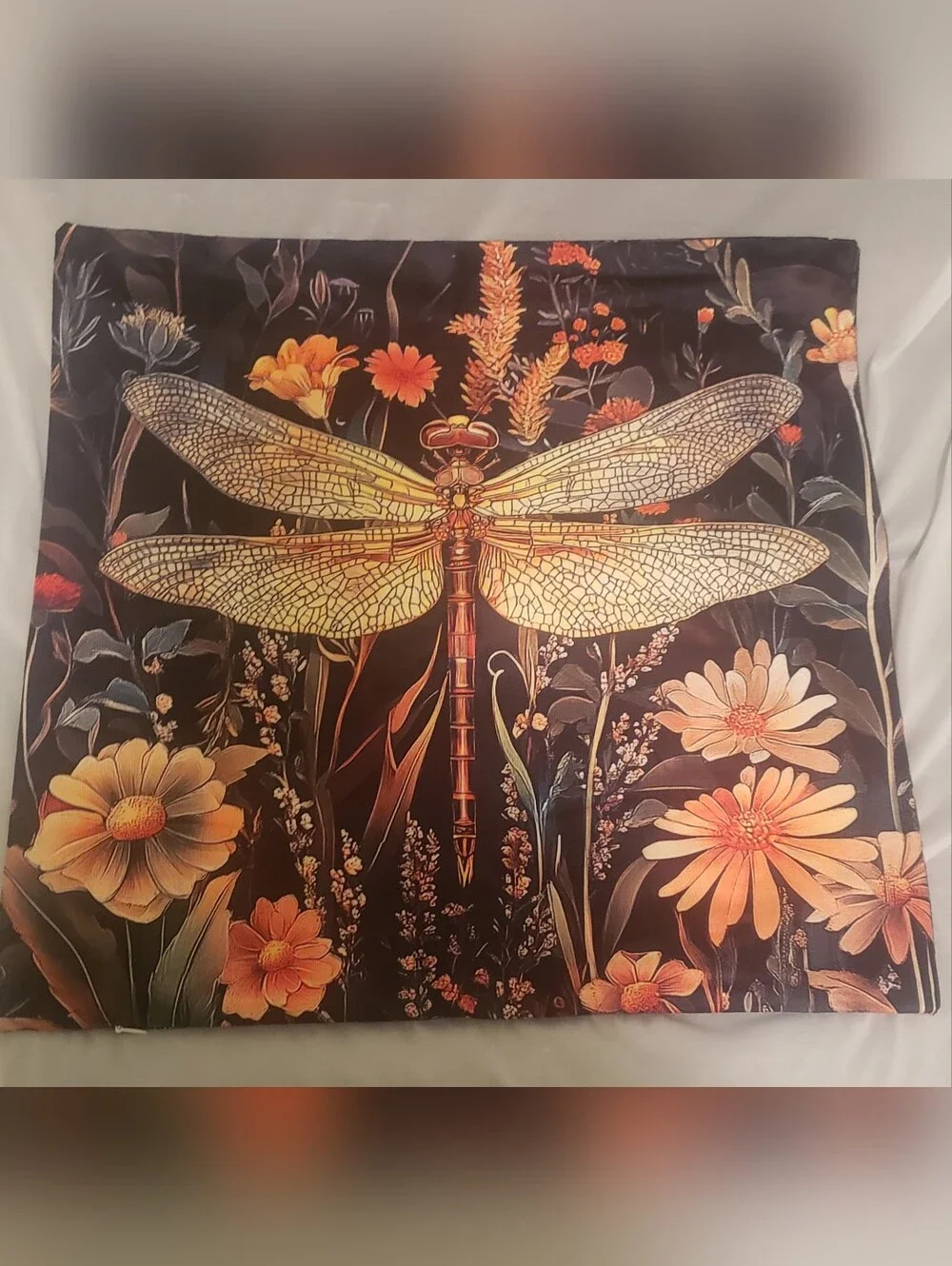 Dragonfly & Floral Pillowcase 18x18 Whimsical Dbl Sided Soft Zip